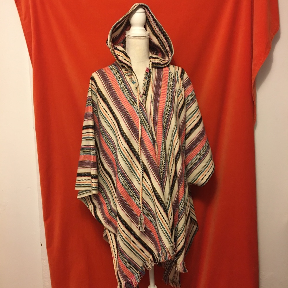 Free People hooded surfer girl poncho multi stripe os